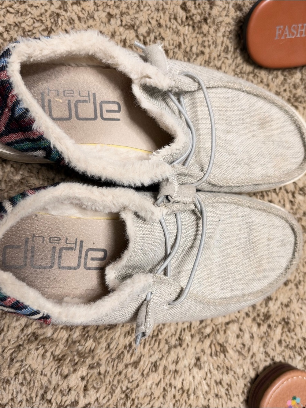 Hey Dude Women's Wally Plush Slip-On Loafers in Cream with Plaid Accent